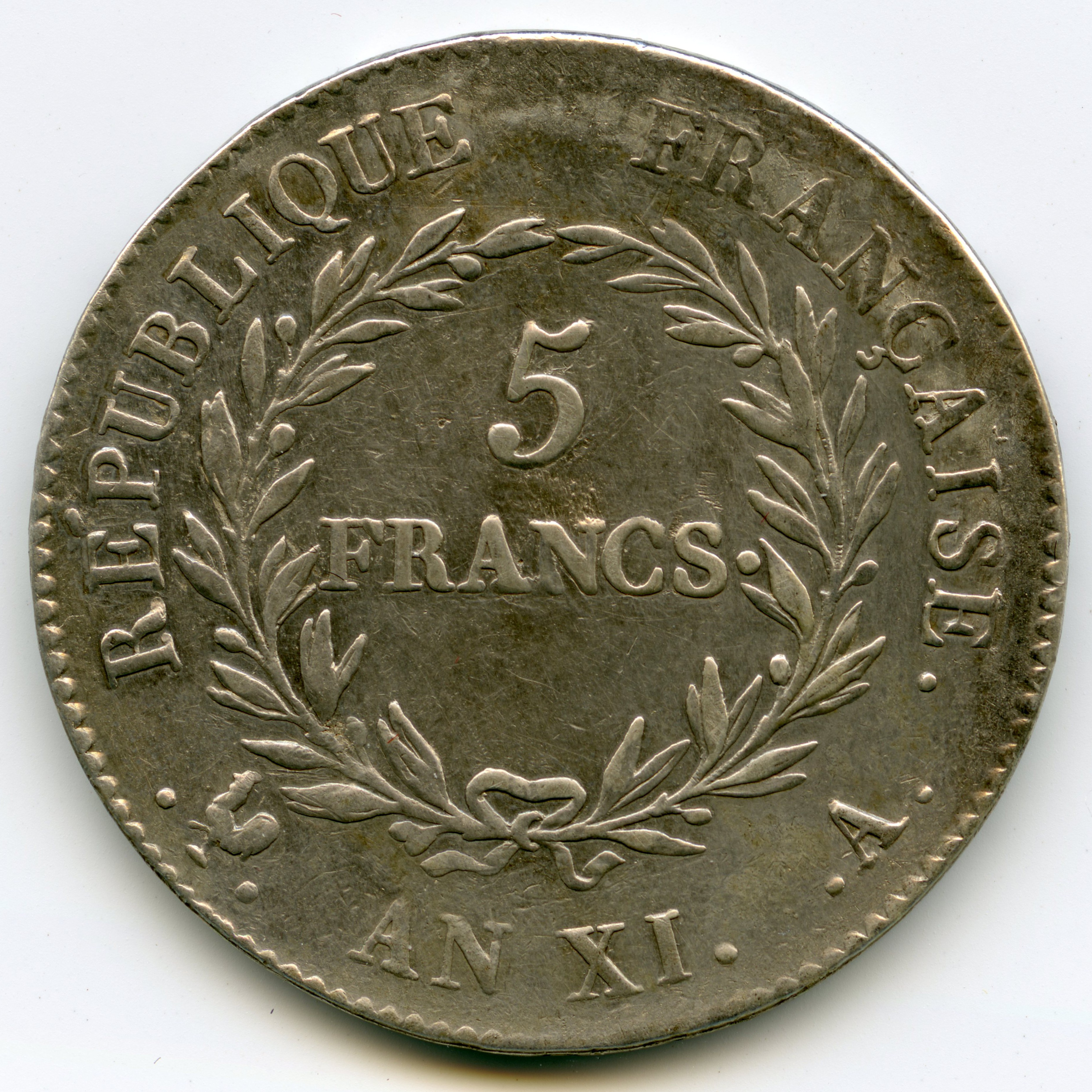 Le Consulat - 5 Francs - An XI - Paris revers