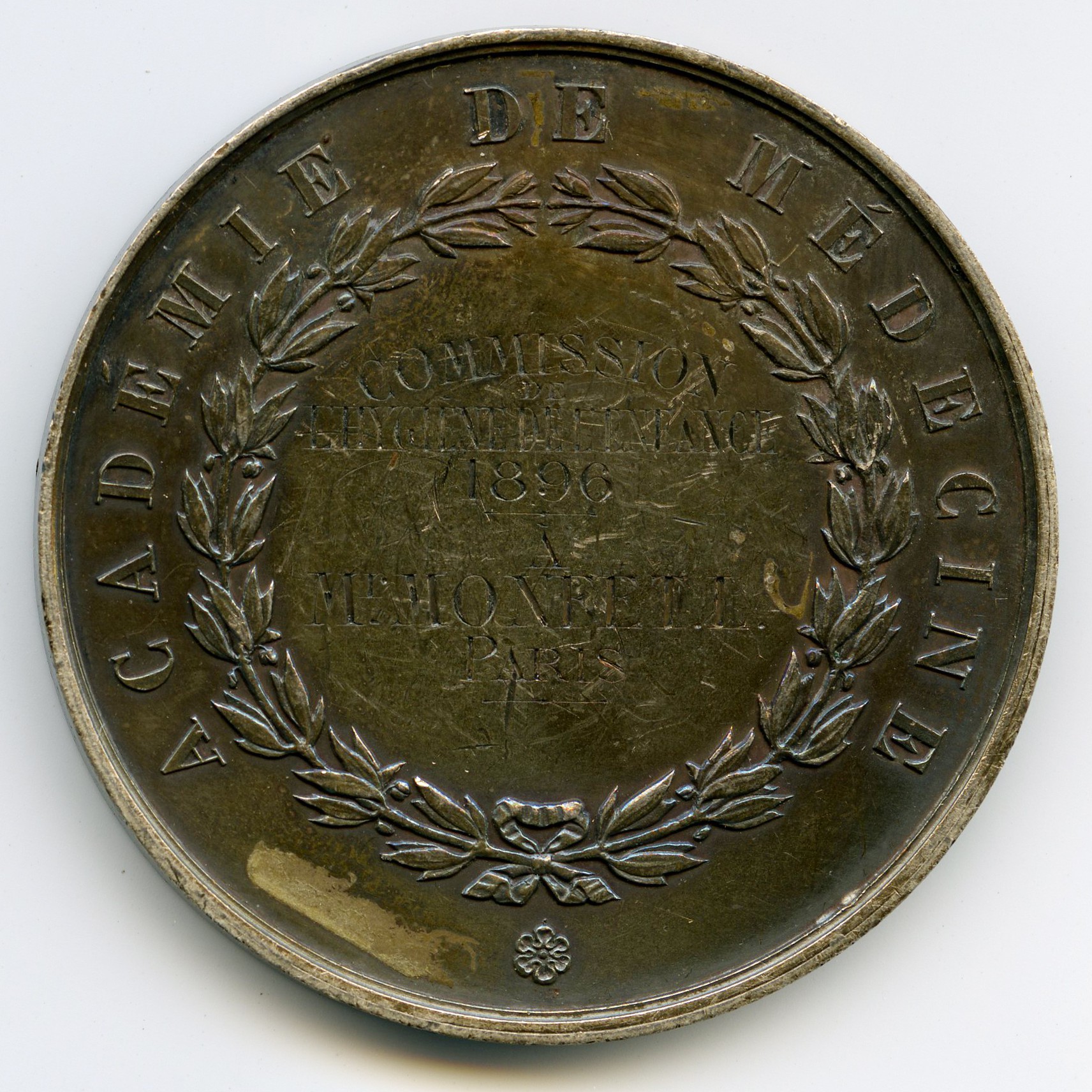 Academie de Médecine - Médaille - 1896 revers