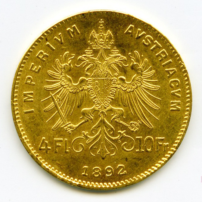 Autriche - 4 Fl - 10 Francs - 1892 revers