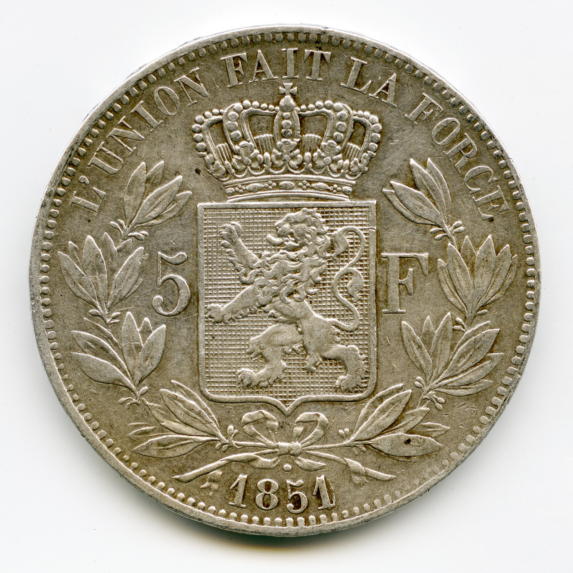 Belgique - Léopold Ier - 5 Francs - 1851 revers