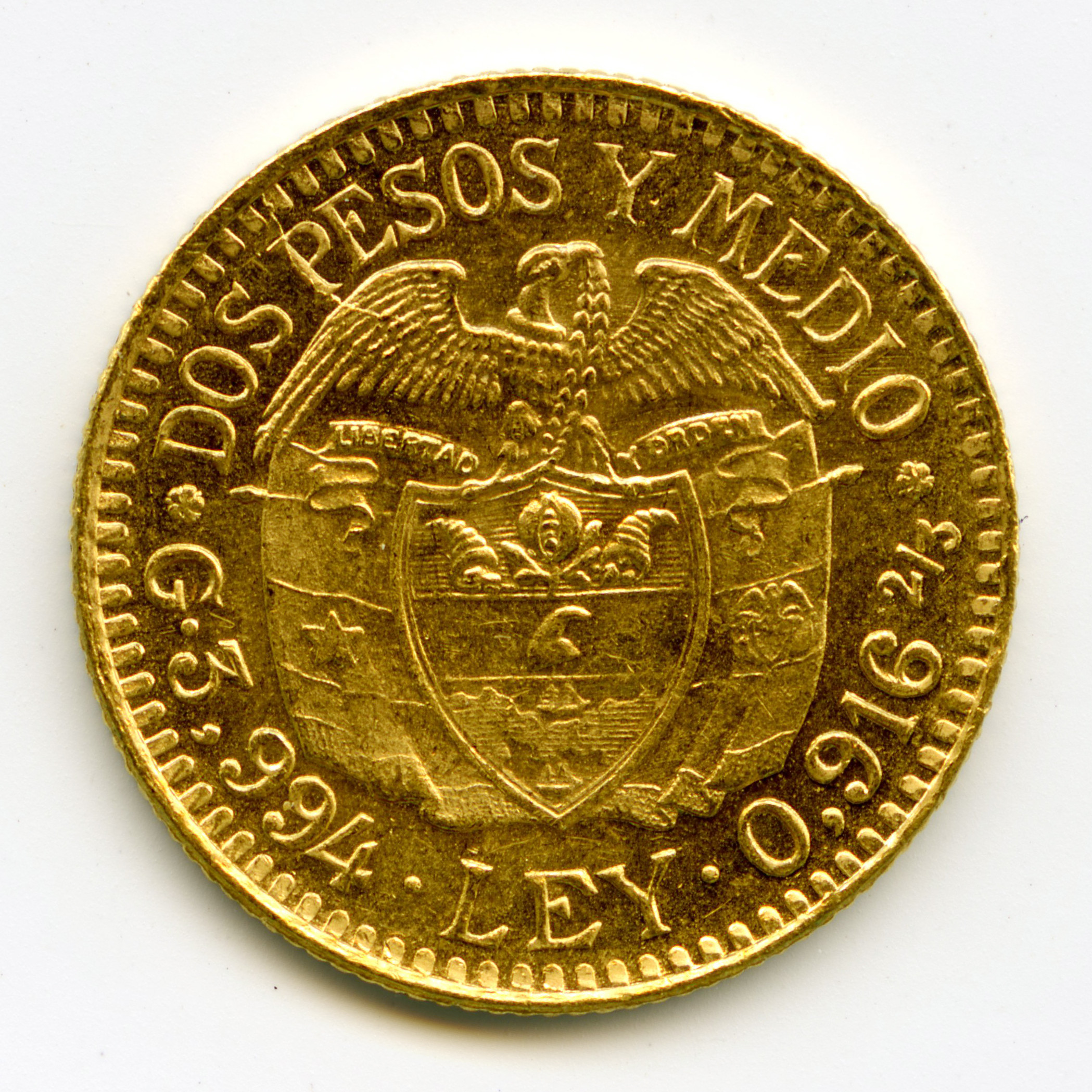 Colombie - 2.5 Pesos - 1924 revers
