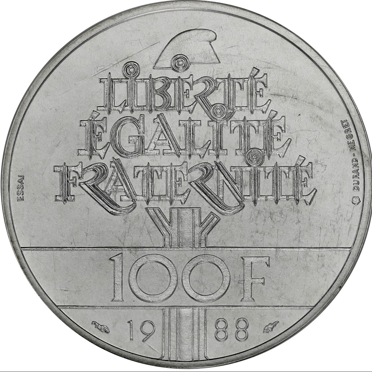 100 francs "Fraternité" - Essai argent - 1988 revers