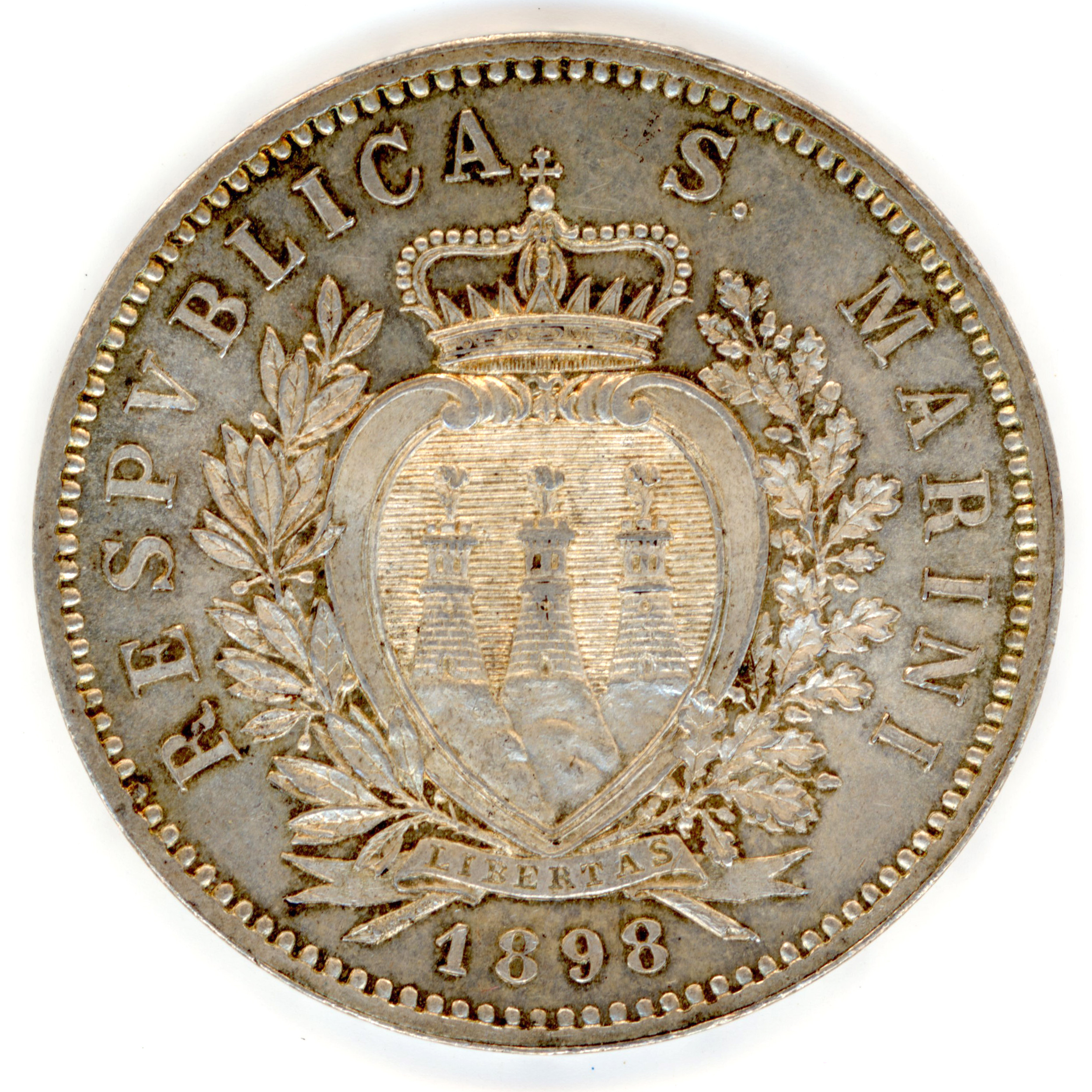 Saint-Marin - 5 Lire - 1898 - Rome avers