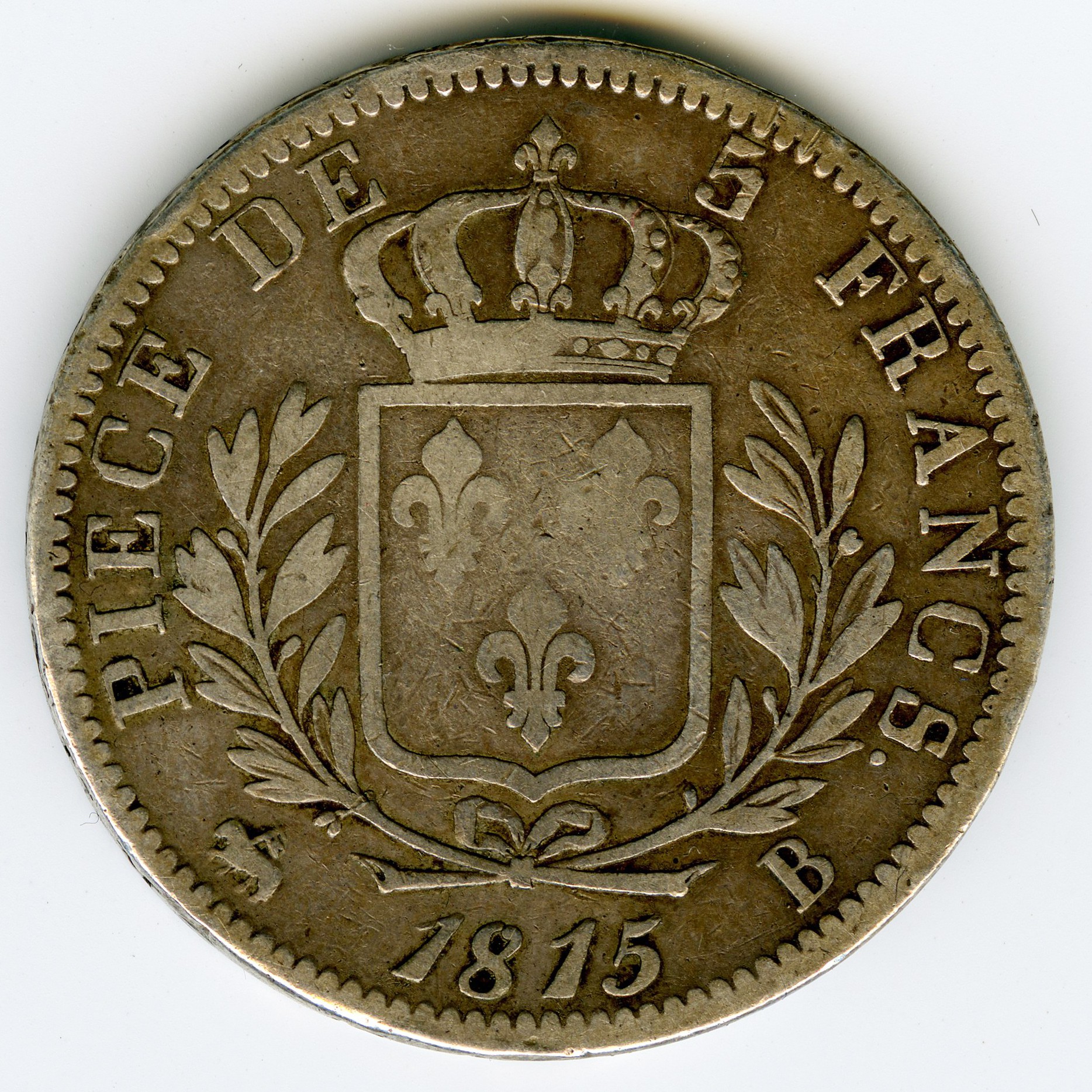 Louis XVIII - 5 Francs - 1815 B revers