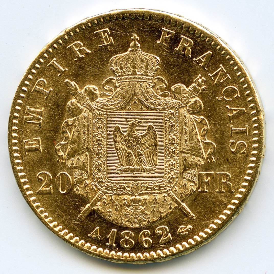 Napoléon III - 20 Francs - 1862 A revers